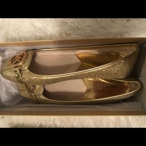 Michael Kors Fulton Moc Gold Glitter Flats 9